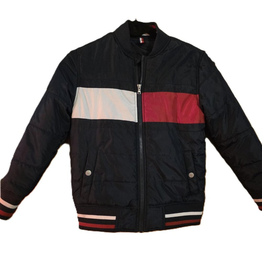 TOMMY HILFIGER Boy's Jacket Coat (8) Small -Blue- Zipper Baseball/Varsity style